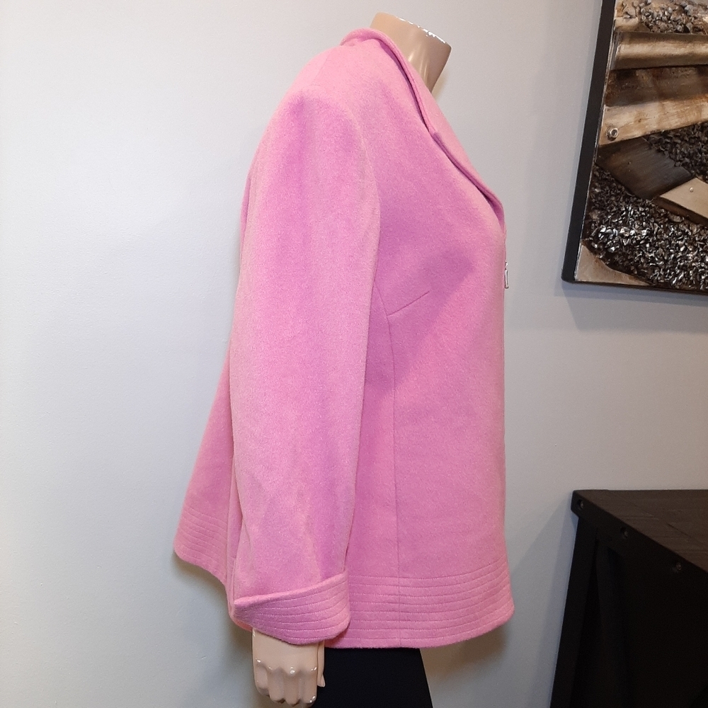 Louben Wool Cashmere Blazer Jacket Womens Size 16 Felted Barbie Bubblegum Pink - Picture 10 of 14